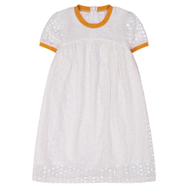 CONTRAST TRIM EYELET DRESS