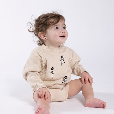 Embroidered Flower Sweater Ivory
