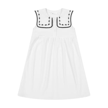 CRINKLE DRESS WITH EMBROIDERED COLLAR