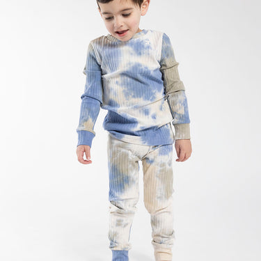 Tie Dye Ribbed Pajamas Set Blue