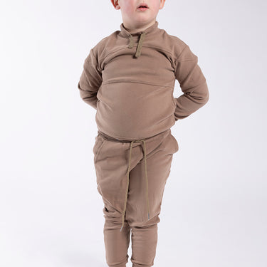 Drawstring Neck Sweatshirt Tan