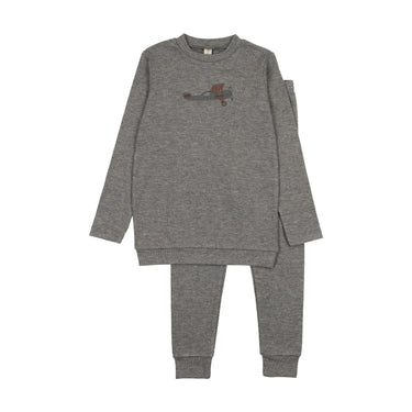 Embroidered Graphic Airplane Sweatshirt Set
