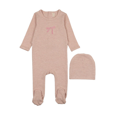 Embroidered Graphic Bow Footie Set