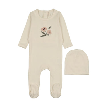 Embroidered Graphic Flower Footie Set