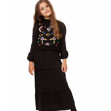 Black Tiered Dress With Floral Top