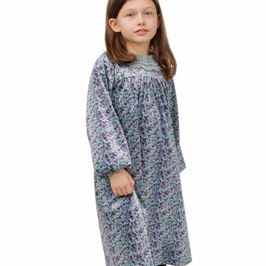 Blue Base Floral Print Dress With Collar