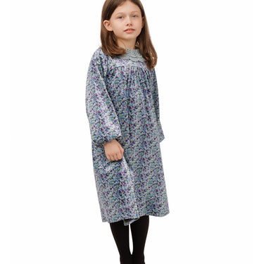 Blue Base Floral Print Dress With Collar