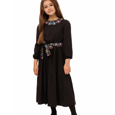 Black Multi Floral Bib And Belt Dress