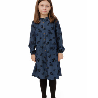 Light Denim Velvet Rose Dress