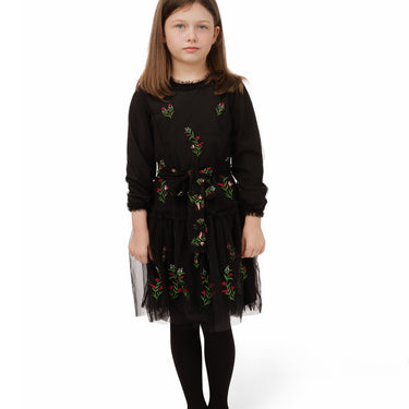 Black Jumper With Flowers And Belt
