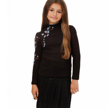 Black Sweater With Mini Floral Shoulder Print