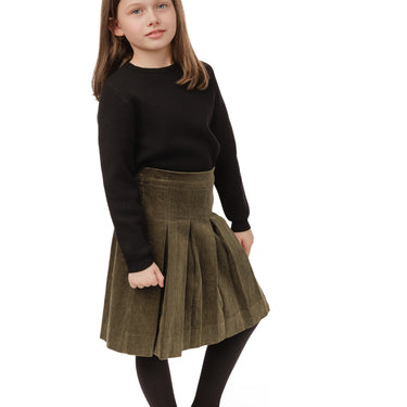 Olive Dropwaist Pleated Skirt