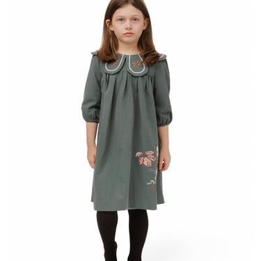 Gray Embroidered Flower Collar Dress