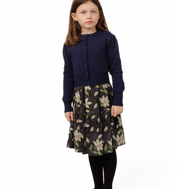 Navy Blue Flower Overlay Dress