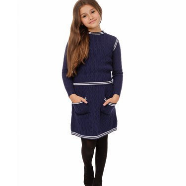 Blue Cable Knit Striped Skirt With Pockets