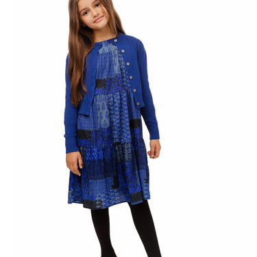 Royal Blue Dress With Knit Cardigan