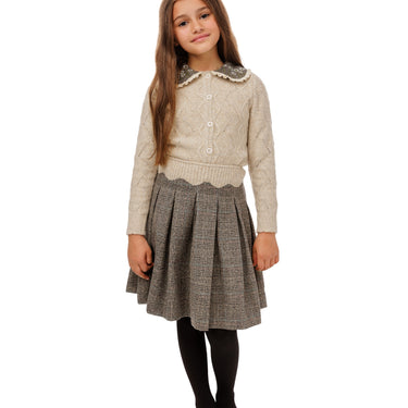 Beige Neutral Colored Plaid Scalloped Skirt