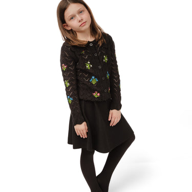 Black Chunky Eyelet Embroidered Cardigan