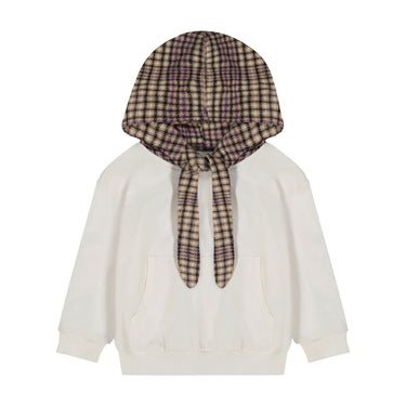 Plaid Tie Hood Sweatshirt
